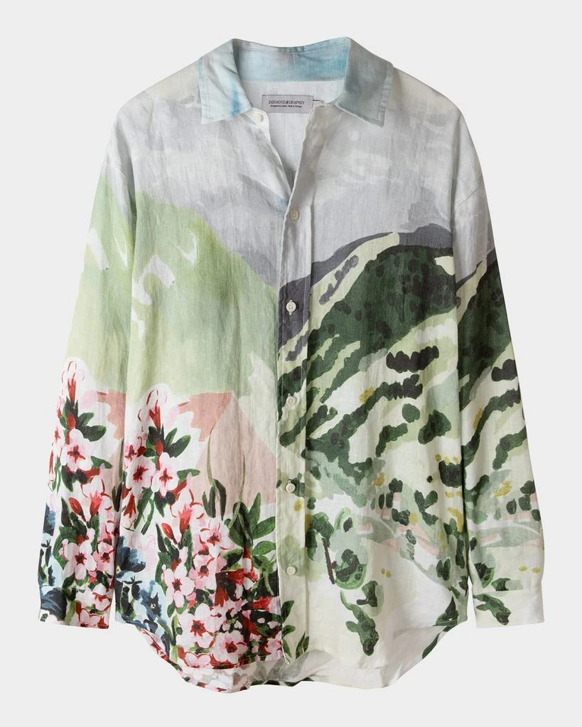 Desmond & Dempsey Unisex Landscape-Print Linen Lounge Shirt 1
