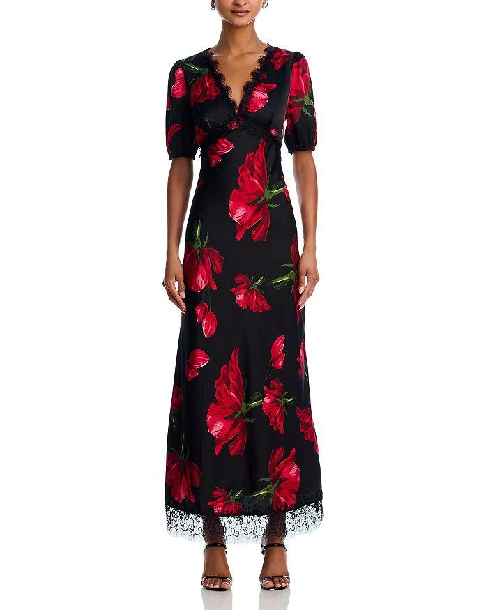 AQUA Rose Print Lace Trim Maxi Dress - Exclusive 7