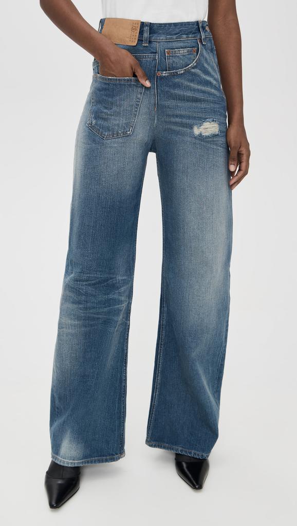 【MM6】asymmetry wideleg 5pockets jeans MM6 Maison Margiela 5 Pocket Denim Trousers in Blue | WE ARE ICONIC