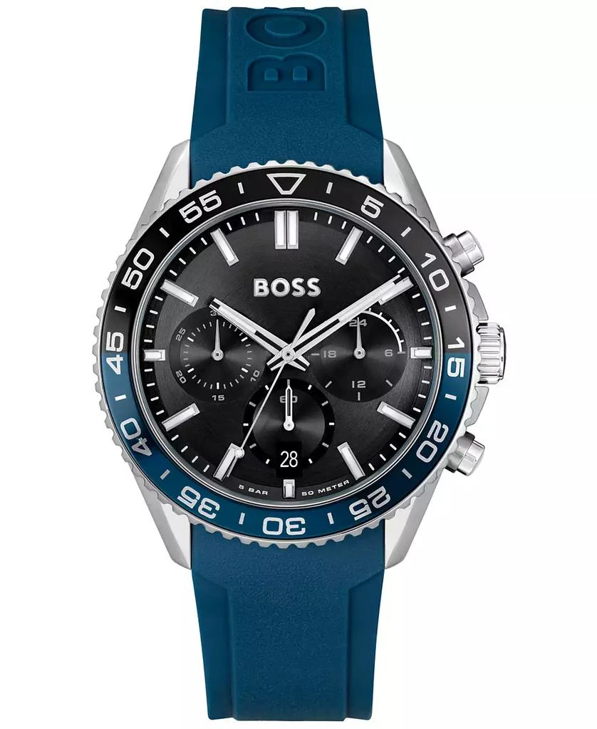 Hugo Boss Men's Runner Quartz Chronograph Blue Silicone Watch, 44mm 1