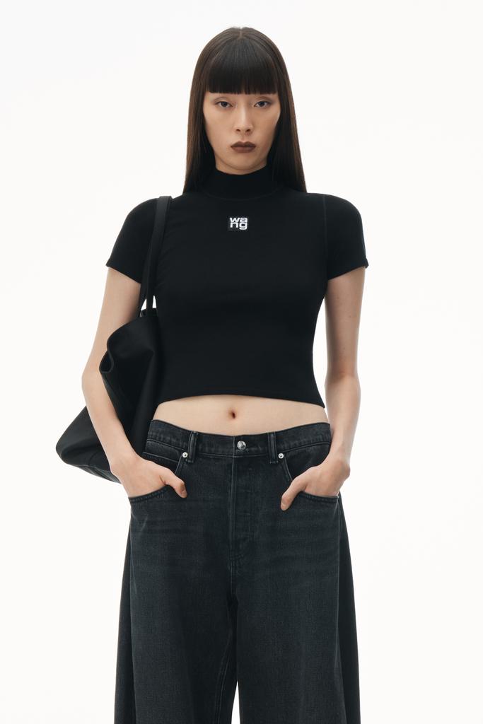 Alexander Wang LOGO PATCH MOCKNECK TOP IN BODYCON KNIT Alexander Wang LOGO PATCH MOCKNECK TOP IN BODYCON KNIT