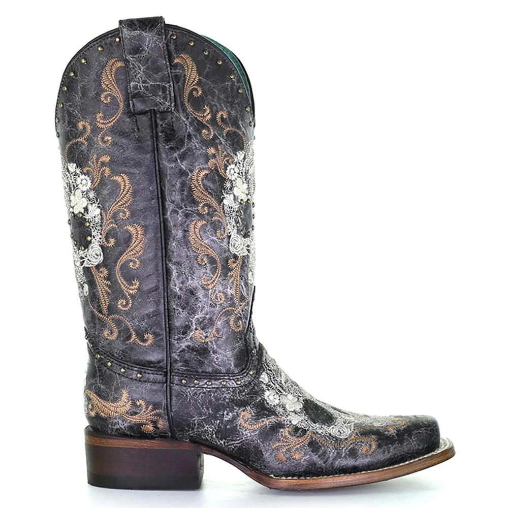 Corral Boots Floral Embroidered Studded Snip Toe Cowboy Boots 1