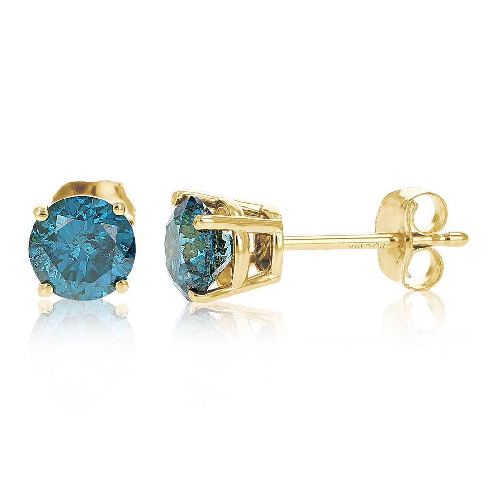 Vir Jewels 1.50 cttw Blue Diamond Stud Earrings 14k Yellow Gold Round Shape with Push Backs