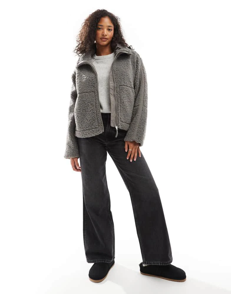 Threadbare Threadbare borg zip through jacket in grey 3