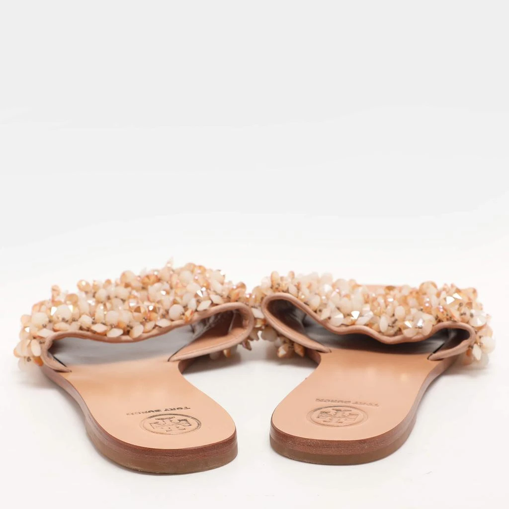 Tory Burch Tory Burch Beige Satin Embellished Logan Slide Sandals Size 39.5 5