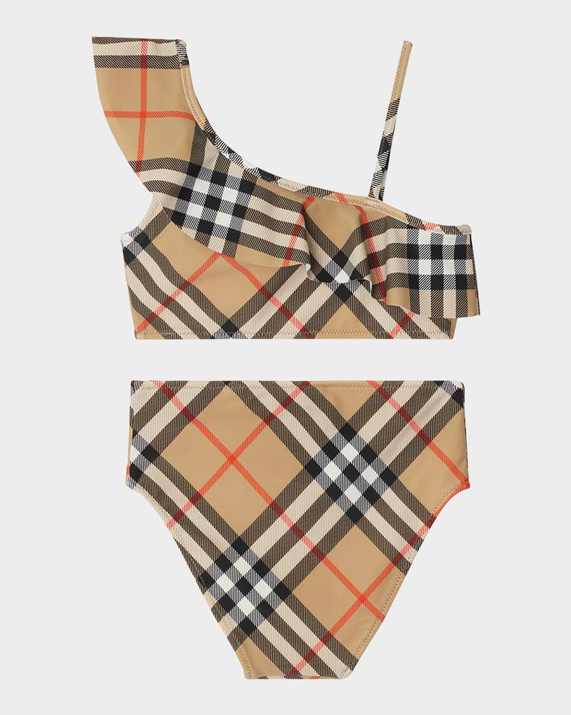 Burberry Girl's Asla One-Shoulder Check Two-Piece Swimsuit, Size 3-14