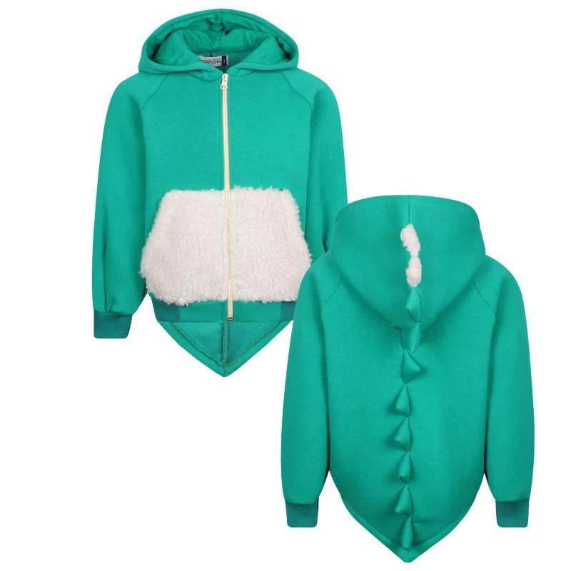 Spilow London Dino spikes hoodie in green with contrast fleece pocket 1