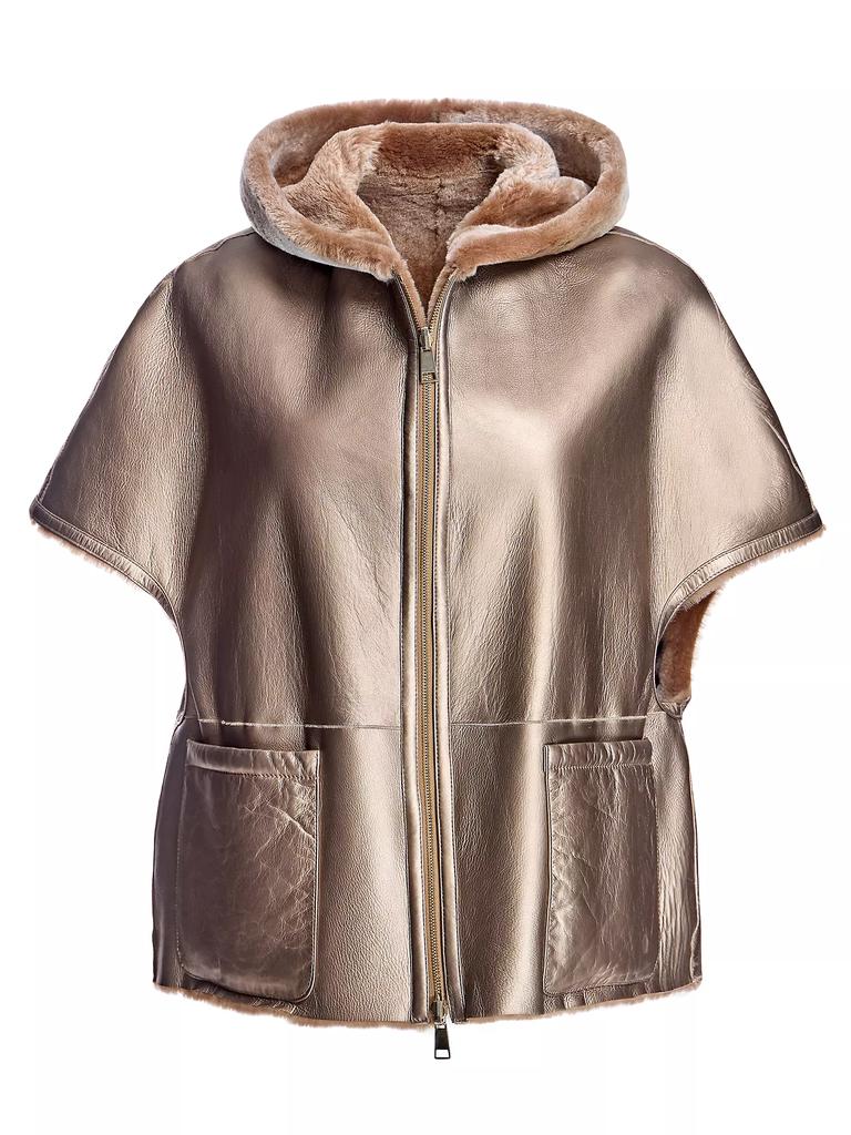 Maximilian Lamb Shearling Zipper Cape