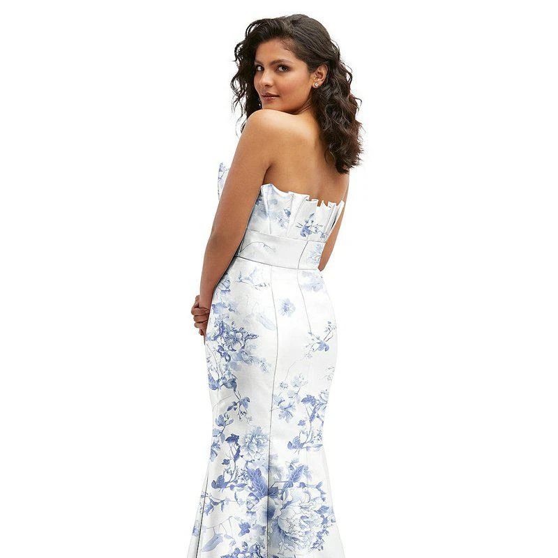 Alfred Sung Floral Strapless Satin Fit And Flare Dress With Crumb-Catcher Bodice D853FP 2