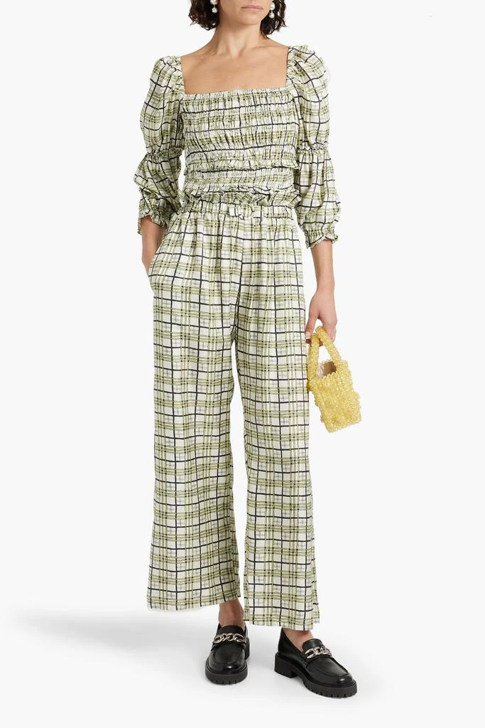 shrimps Sorana shirred checked silk-twill top 2