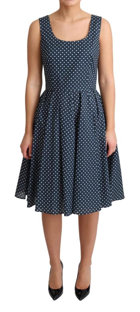 Dolce & Gabbana Dolce & Gabbana Blue Dotted Cotton A-Line Gown Dress
