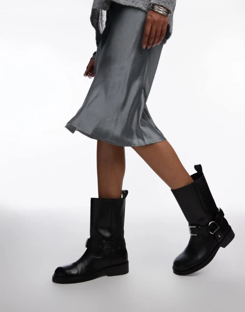 Topshop Topshop Leam premium leather biker boots in black 1