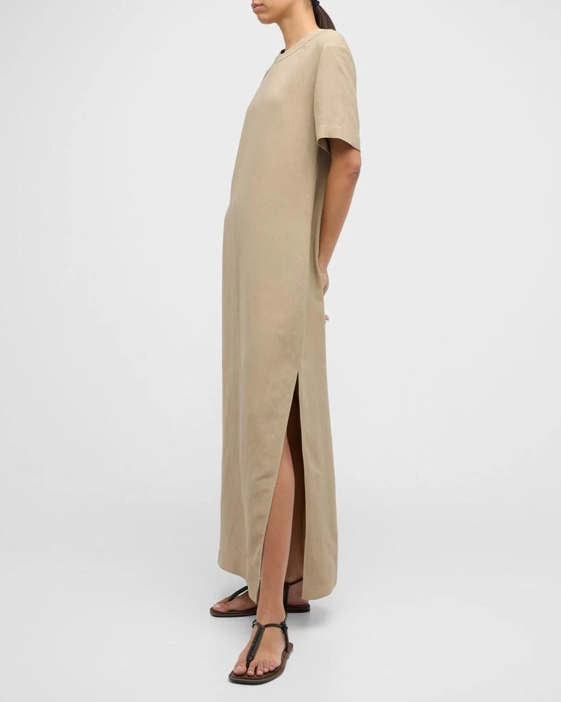 Brunello Cucinelli Fluid Linen Twill T-Shirt Dress with Slits and Monili Detail 7