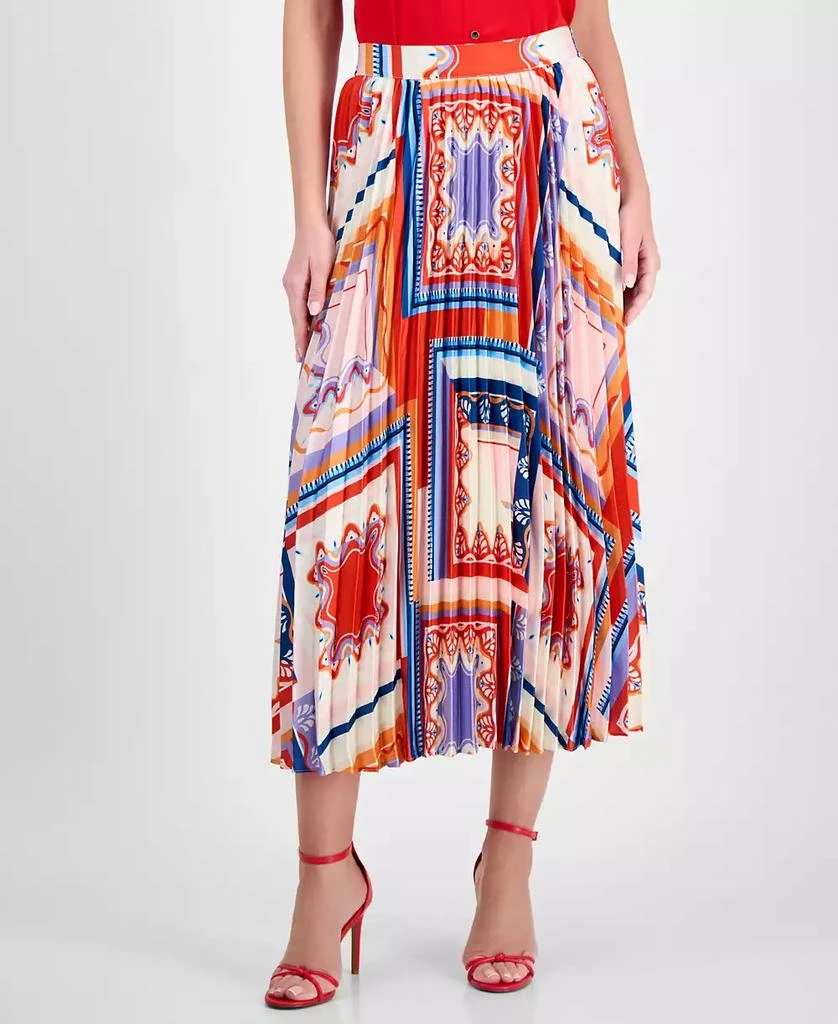 Tahari Women's Printed Pleated Pull-On Midi Skirt 3