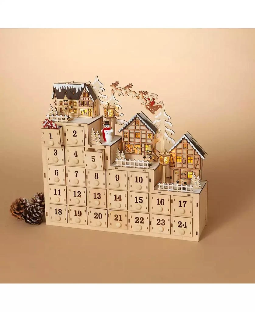 Gerson International Wood Village Scene Advent Calendar 14.9 in. 10
