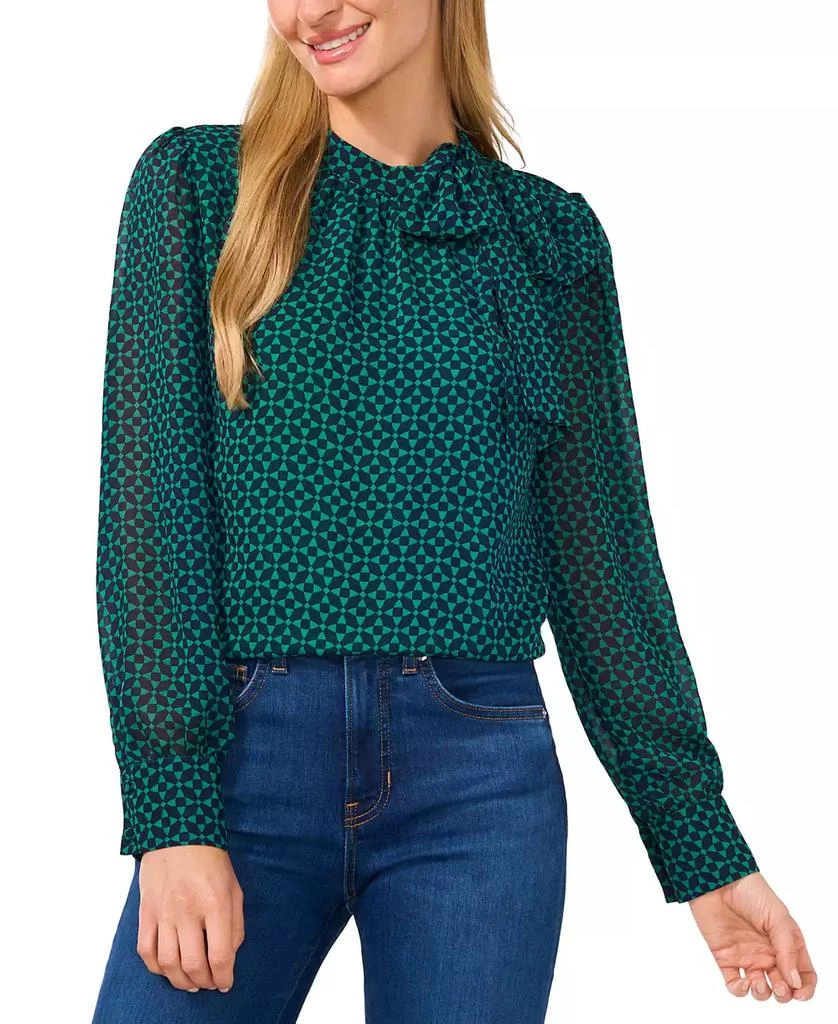 CeCe Women's Tie-Neck Geo-Print Blouse 1