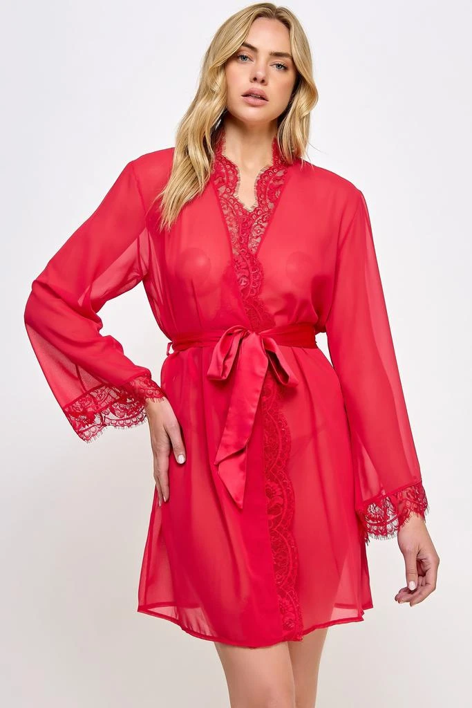 TRUEDAMES Elegant Lace-Trimmed Chiffon Wrap Robe 2