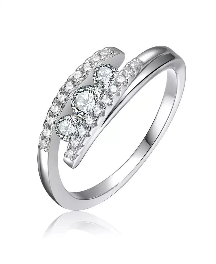 Genevive Sterling Silver White Gold Plated with Cubic Zirconia Bypass Ring