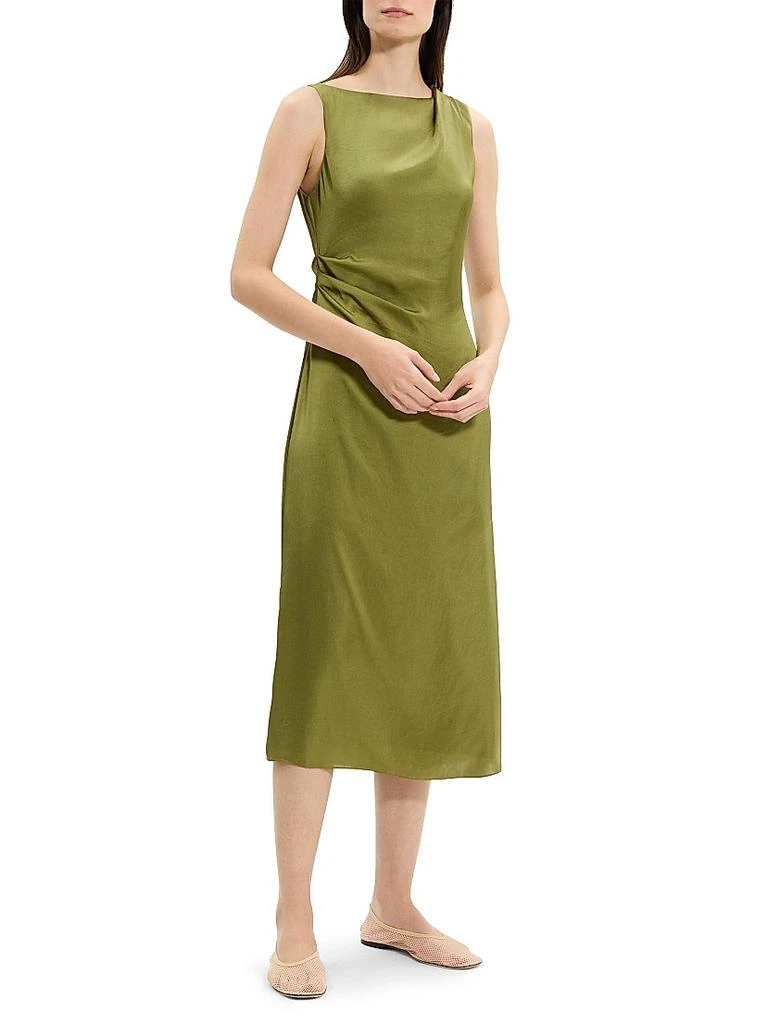 Theory Crushed Satin Shoulder Drape Midi-Dress 3