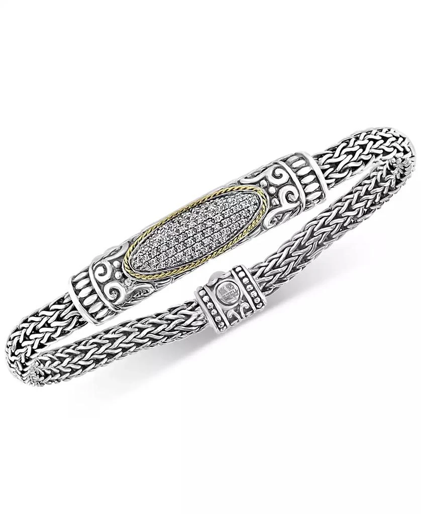 Effy EFFY® Diamond Cluster Woven Link Bracelet (1/3 ct. t.w.) in Sterling Silver & 18k Gold 1