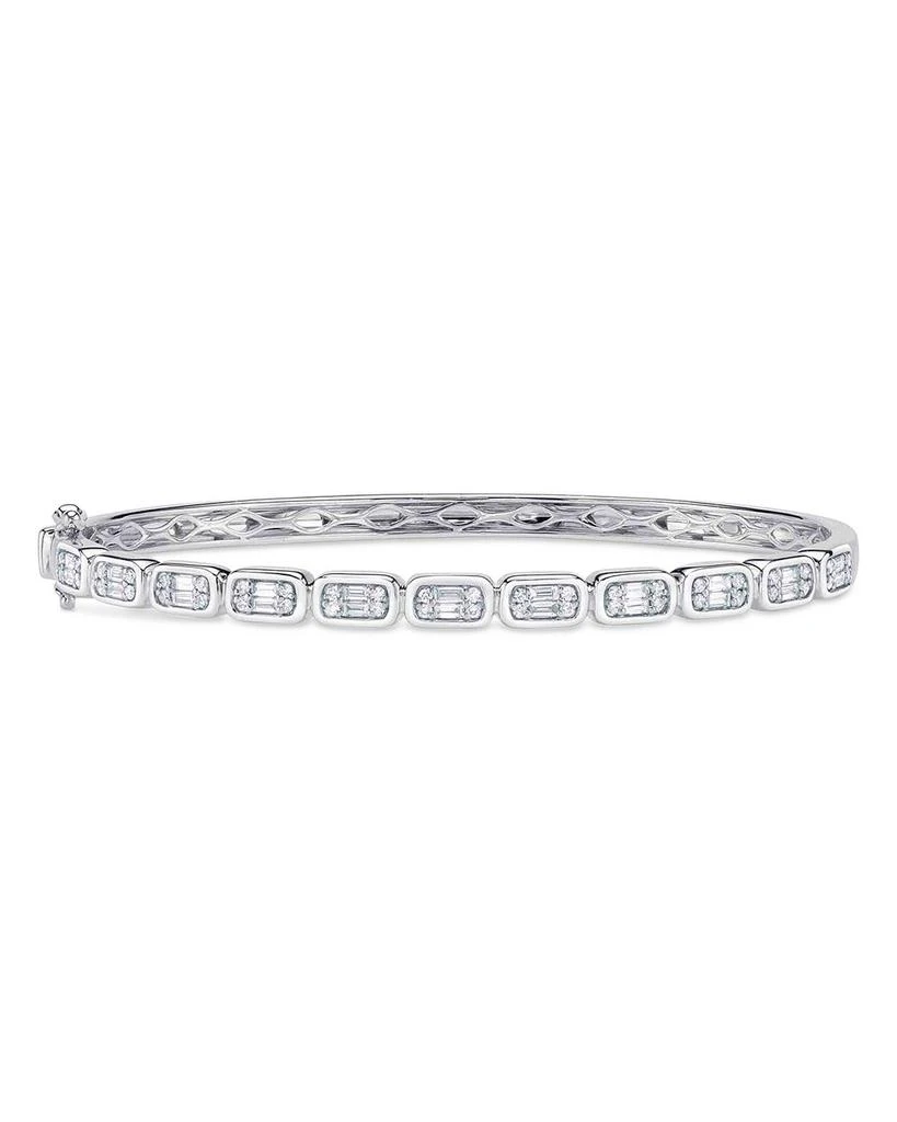 Shy Creation 14K White Gold Aleera Diamond Baguette & Round Cluster Bangle Bracelet 1