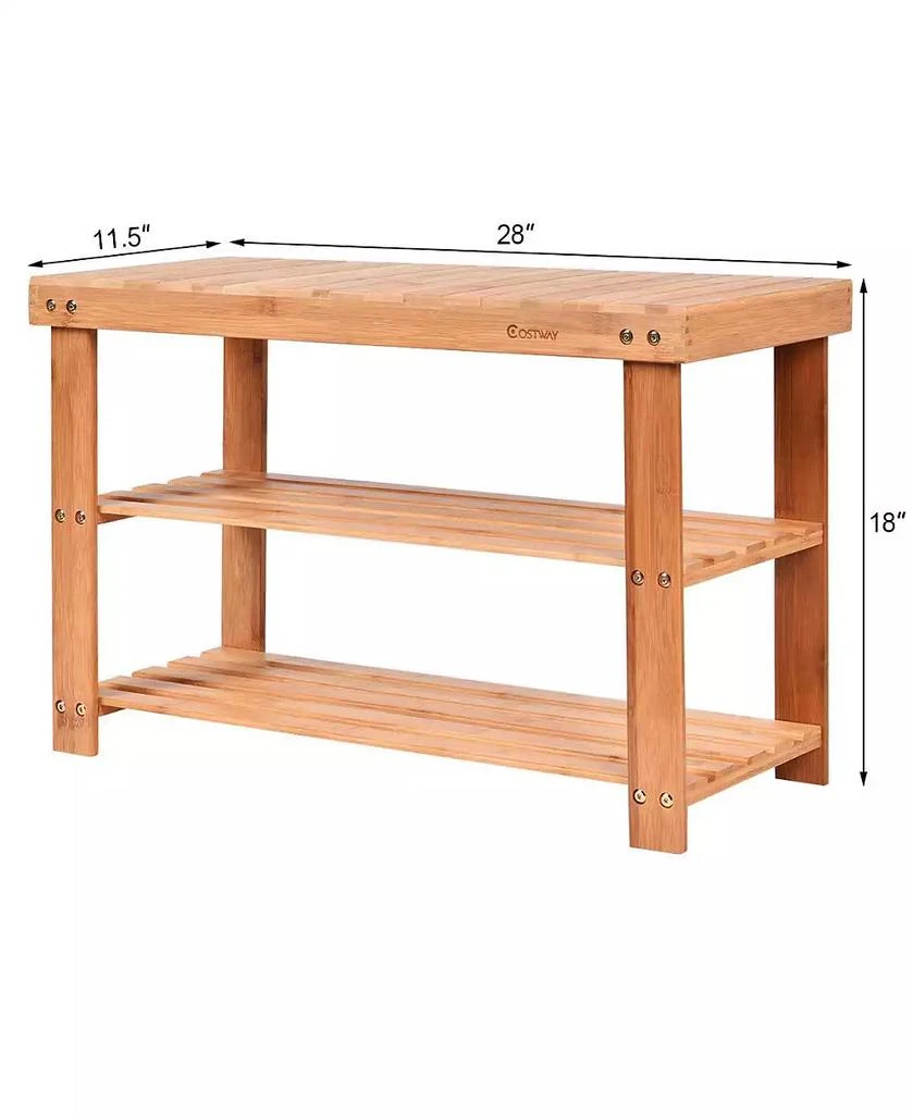 Costway 2-Tier Bamboo Shoe Bench Storage Racks Seat Organizer Entryway Hallway 4