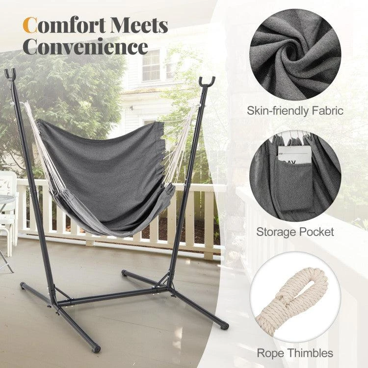 Hivvago Hammock Chair with Stand 6-Position Adjustable Height and Side Pocket 4
