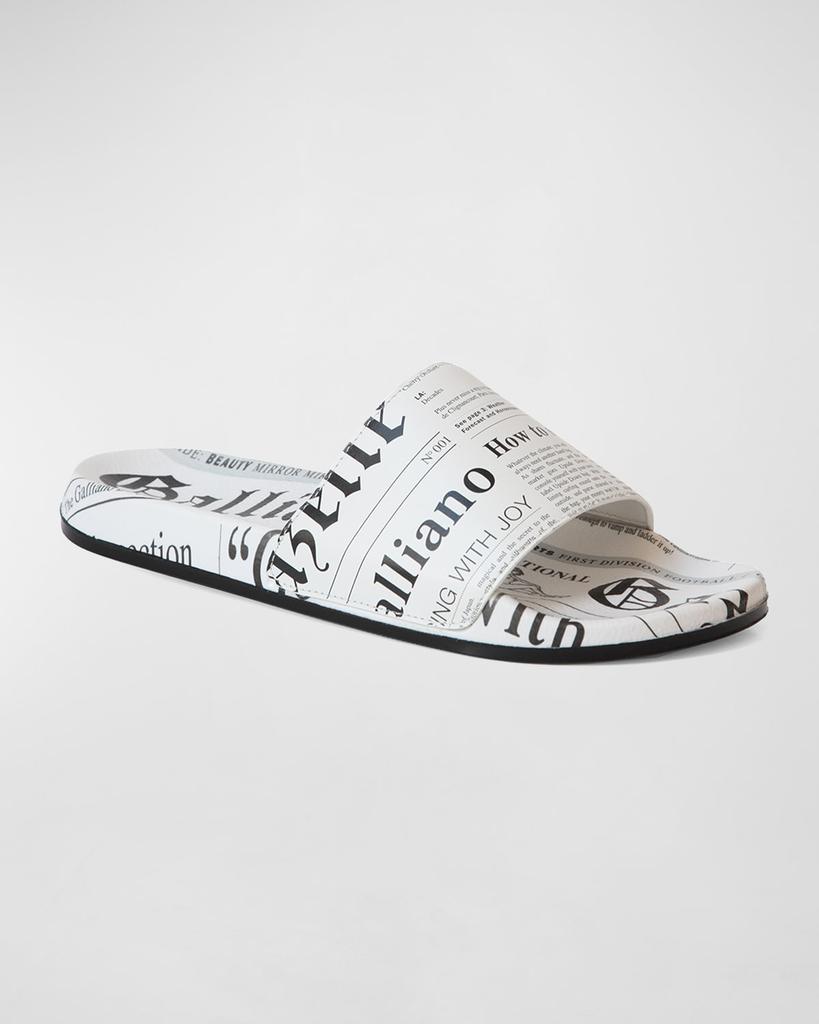 John Galliano Paris Men's Gazette-Print Leather Pool Slides