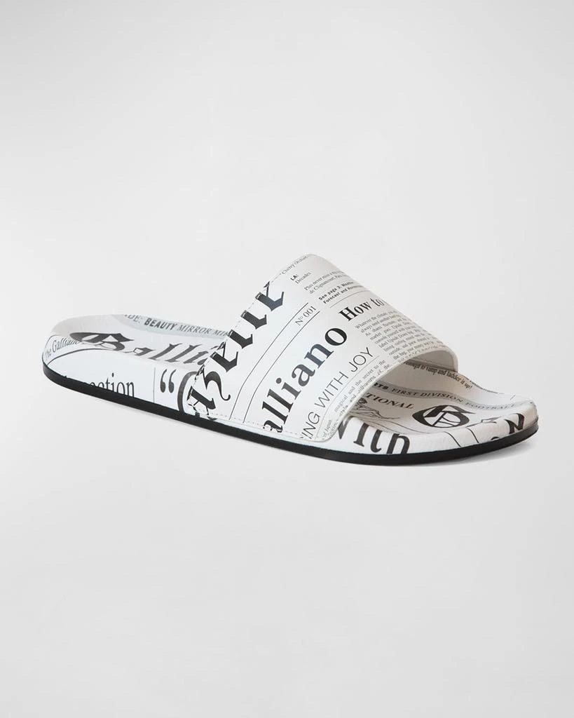 John Galliano Paris Men's Gazette-Print Leather Pool Slides 2