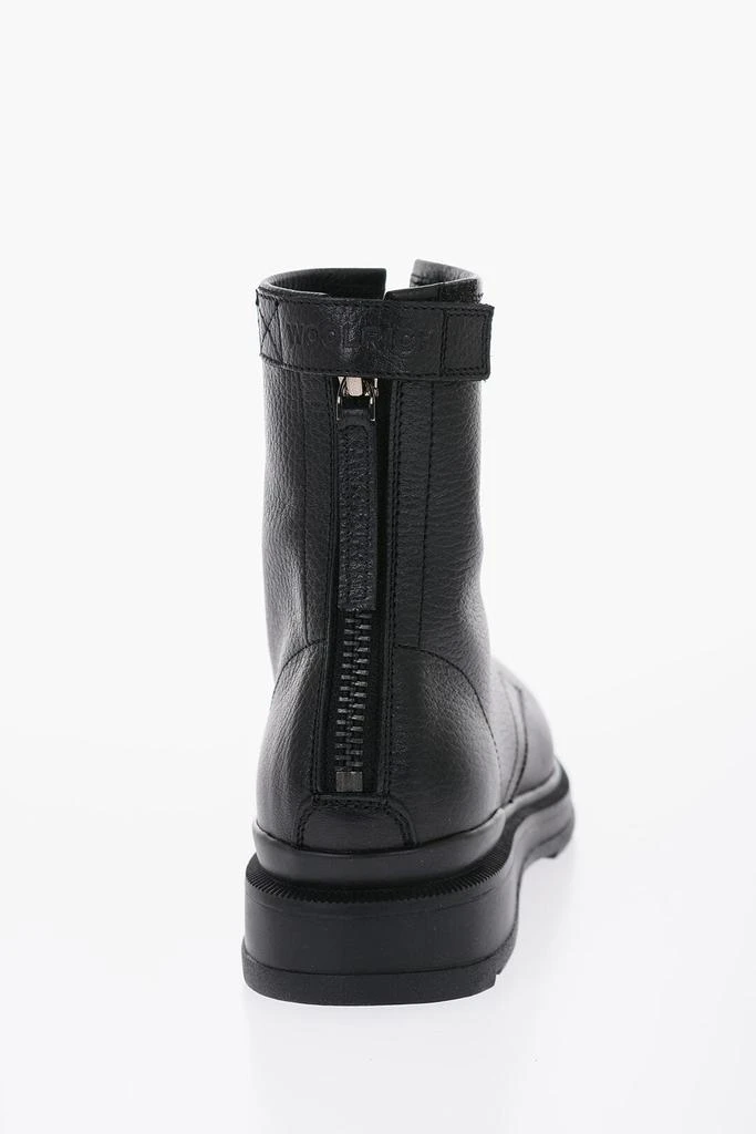 Woolrich Textured Leather Work Boot Combat Boots With Zip 2