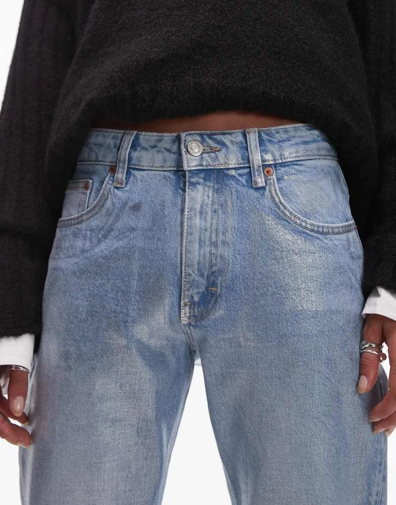 Topshop Topshop mid rise straight cropped silver foil jean in bleach 5
