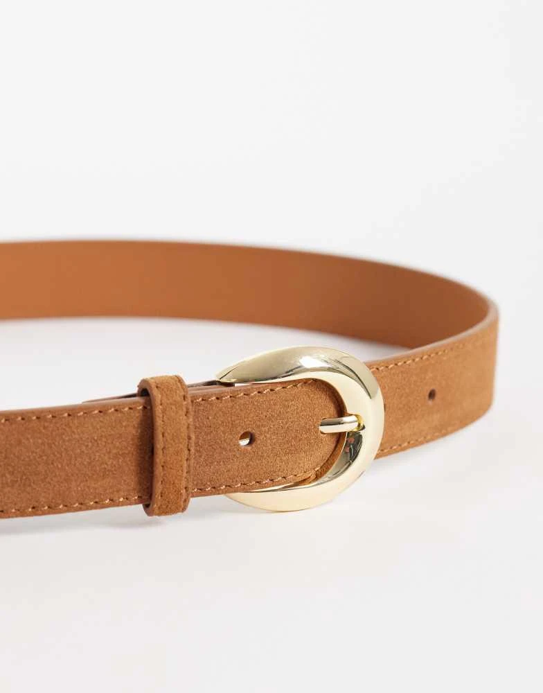 Mango Mango classic sude belt with gold hardware in tan 3