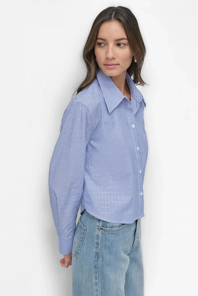DKNY STRIPED POPILIN STUDDED RHINESTONE TOP 3