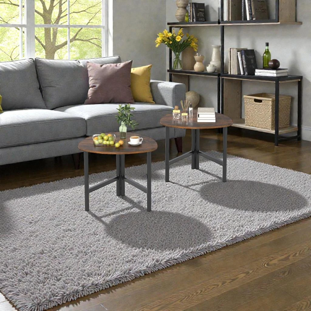 Hivvago 2 Piece Triangle Coffee Tables with Sleek Oval Tops and Minimalist Metal Supports