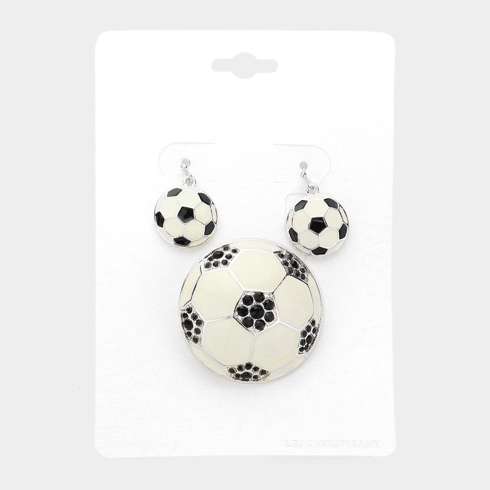FASHNZFAB Enamel Dual Soccer Ball Pendant Set - Silver
