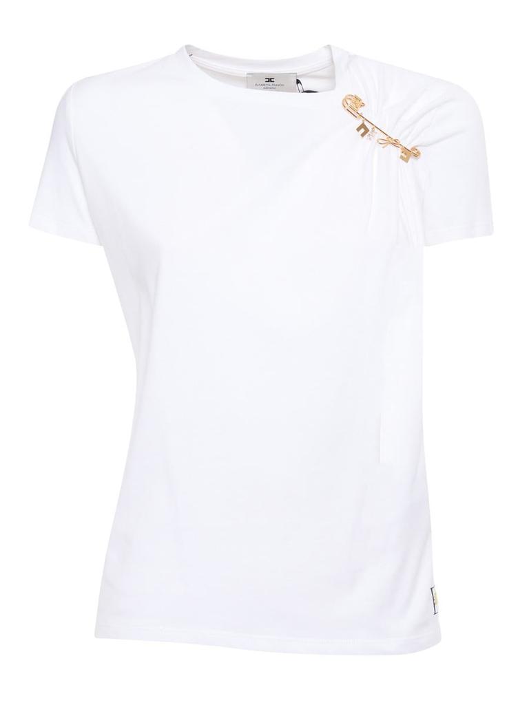 Tシャツ・カットソー ELISABETTA FRANCHI T-SHIRT IN COTTON JERSEY WITH JEWEL LOGO Buy Elisabetta Franchi Burgundy T-shirt with Necklace in