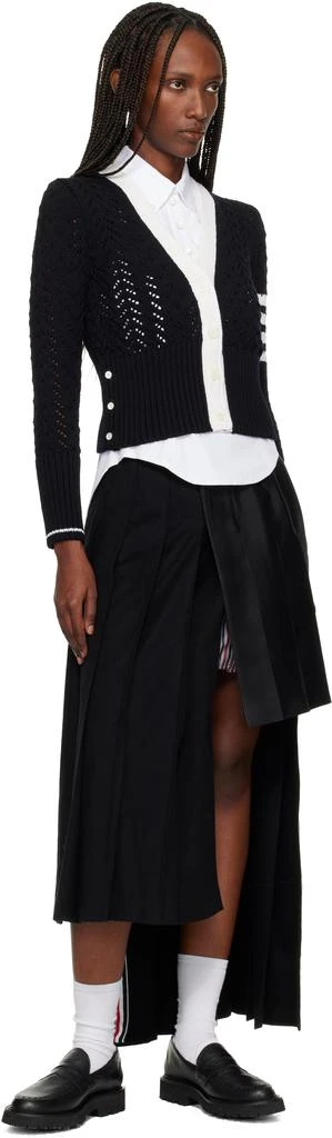 Thom Browne Black Cable Pointelle Stitch Merino Wool 4-Bar Cardigan 4