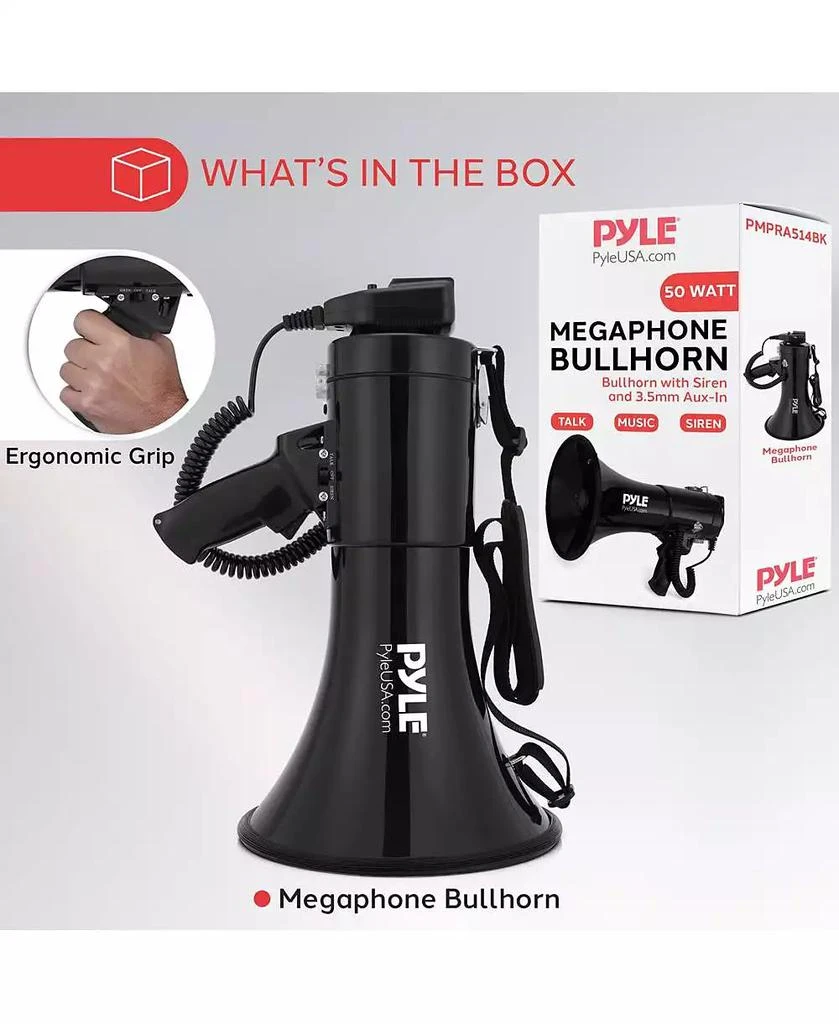 Pyle 50-Watt Portable Megaphone with Siren, MP3 Input, Automatic Siren, Shoulder Strap, Lightweight 7