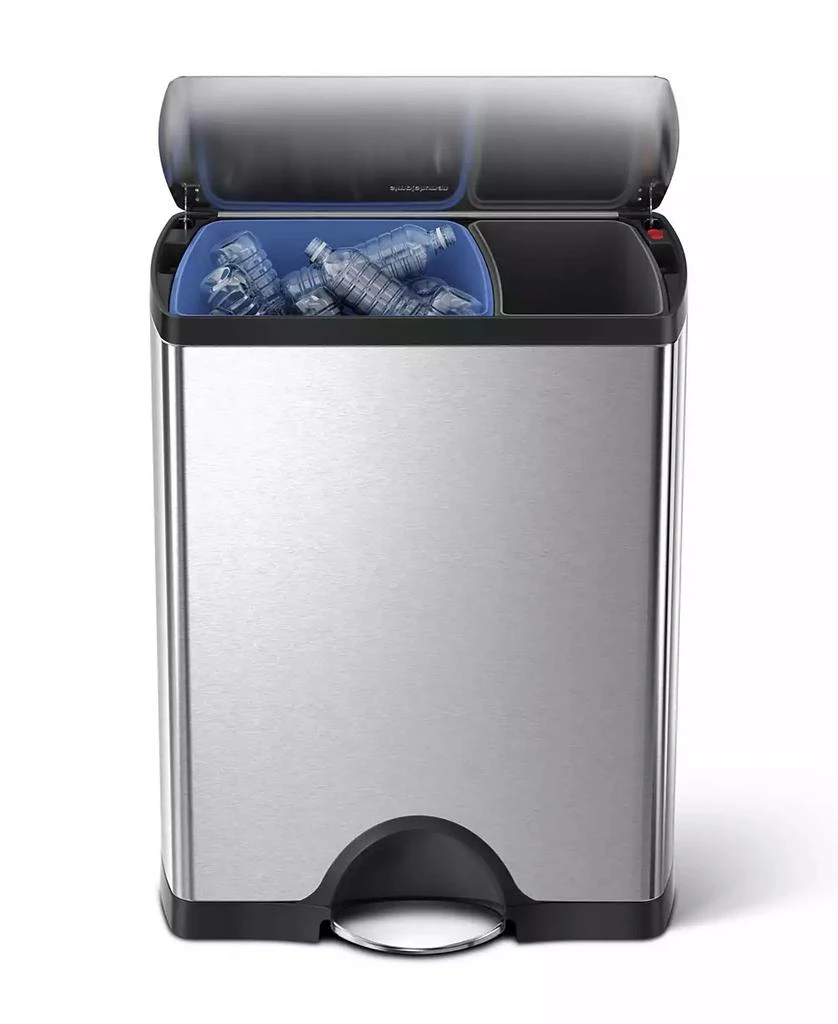 simplehuman 46-Liter Brushed Stainless Steel Dual Recycler Step Trash Can 1