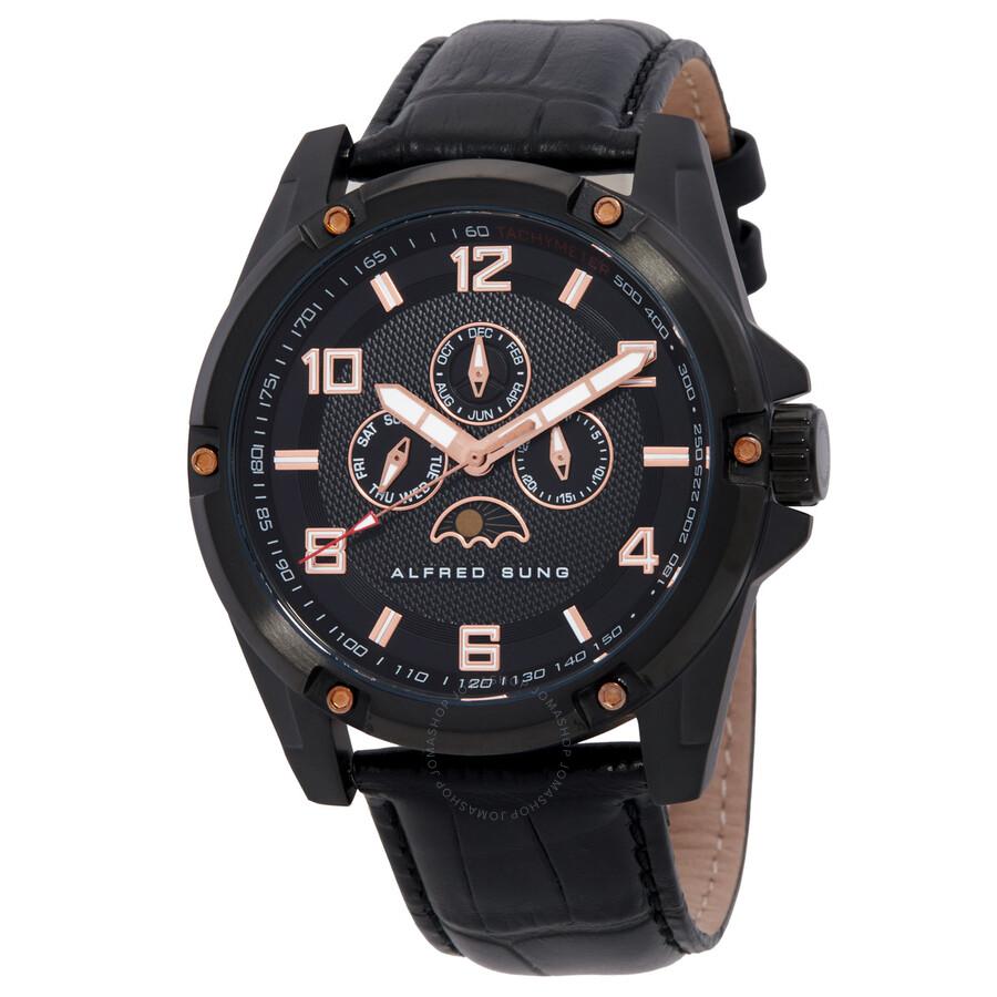 Alfred Sung Astral Quartz Moon Phase Black Dial Men's Watch AS1900BL-1A