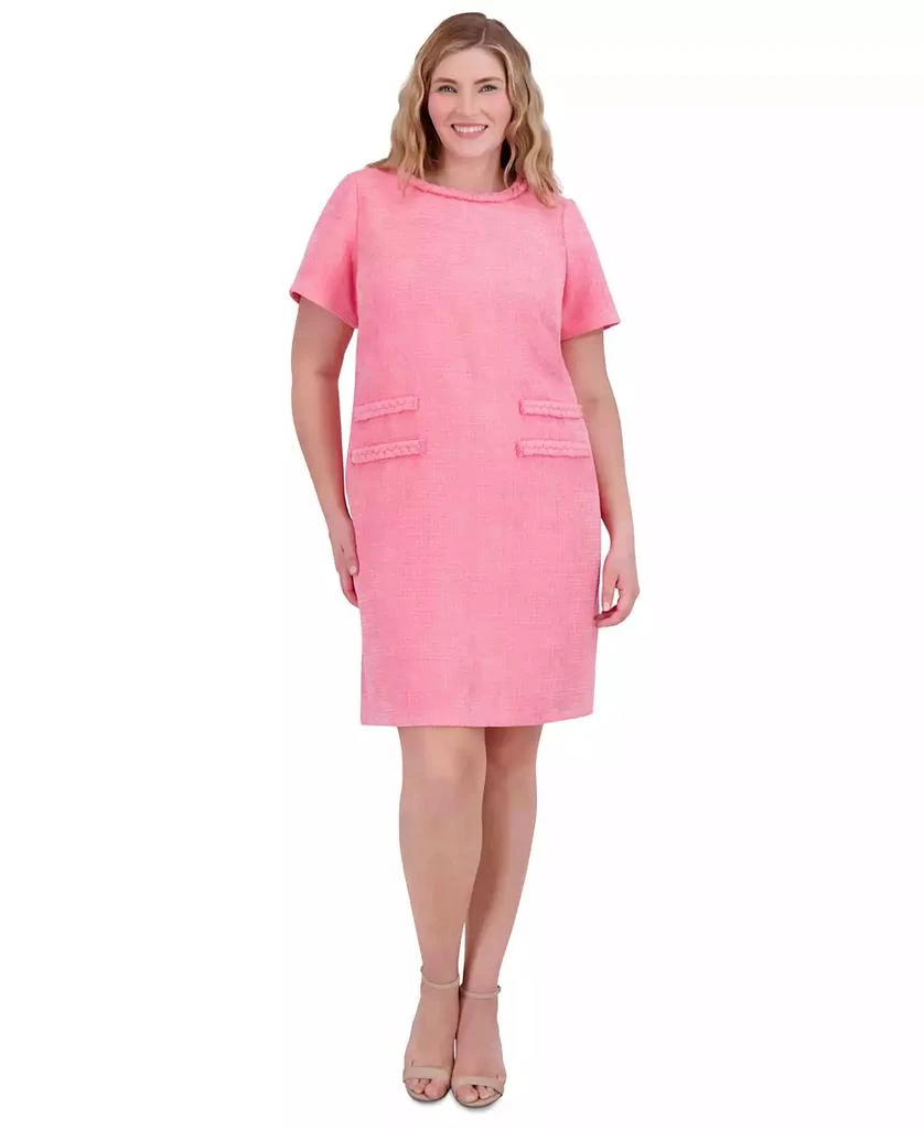 Eliza J Plus Size Braided-Trim Short-Sleeve Shift Dress 1