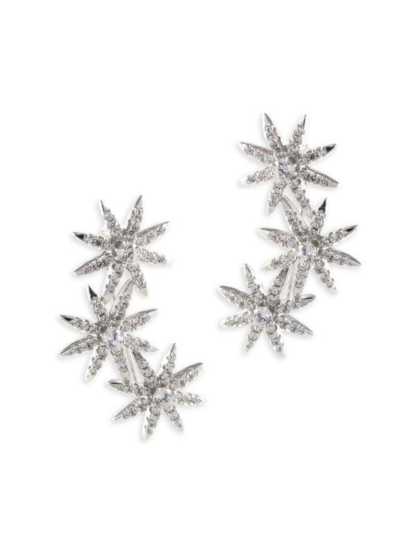 Kenneth Jay Lane Rhodium Plated & Cubic Zirconia Star Crawler Earrings