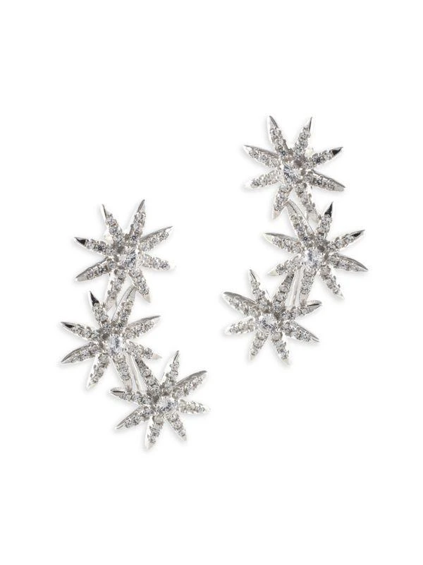 CZ by Kenneth Jay Lane Rhodium Plated & Cubic Zirconia Star Crawler Earrings 1