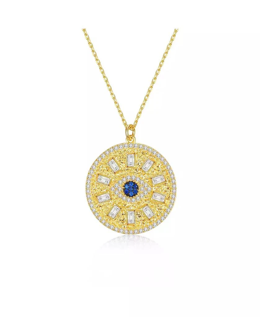 Genevive 14k Gold Plated with Blue 
Cubic Zirconia Mandala Medallion Pendant Necklace