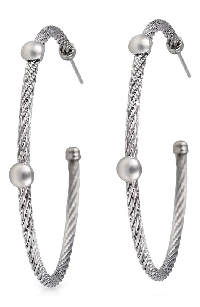 ALOR 18K White Gold & Stainless Steel Cable Hoop Earrings