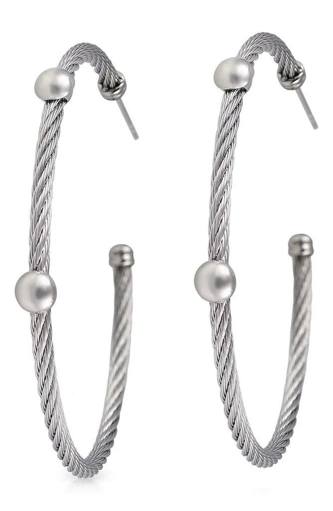 ALOR 18K White Gold & Stainless Steel Cable Hoop Earrings 1