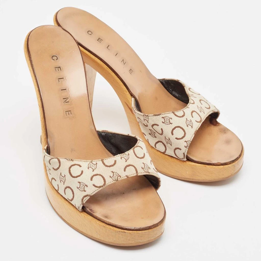 Celine Celine Beige/Brown Logo Print Canvas Platform Slide Sandals Size 37 4