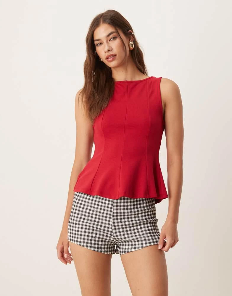 Mango Mango structured peplum sleeveless top in cherry red 1