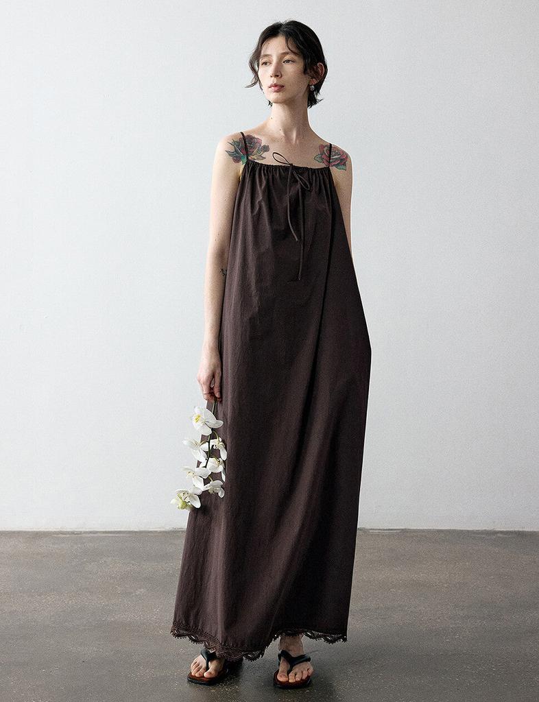Pixie Market Lace Hem Dress in Chocolate