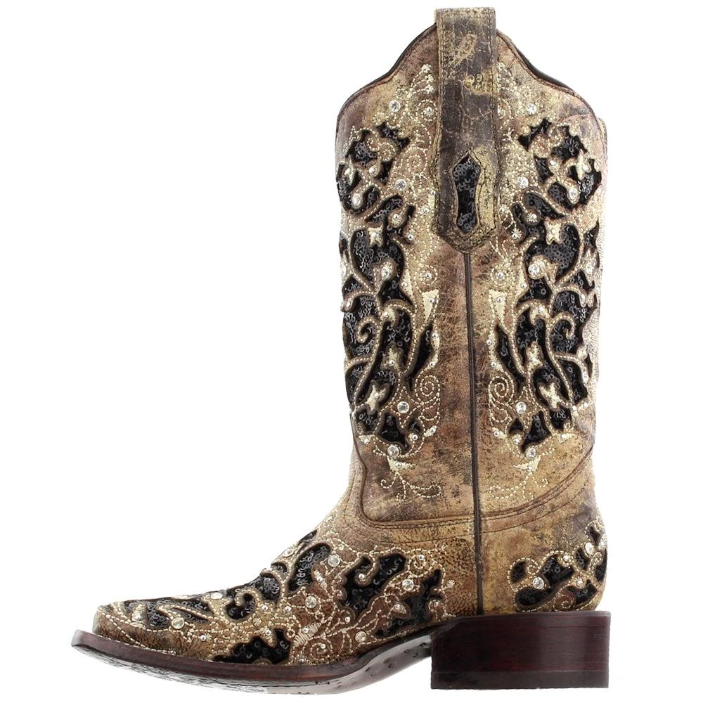 Corral Boots Sequined Tooled-Inlay Square Toe Cowboy Boots 4